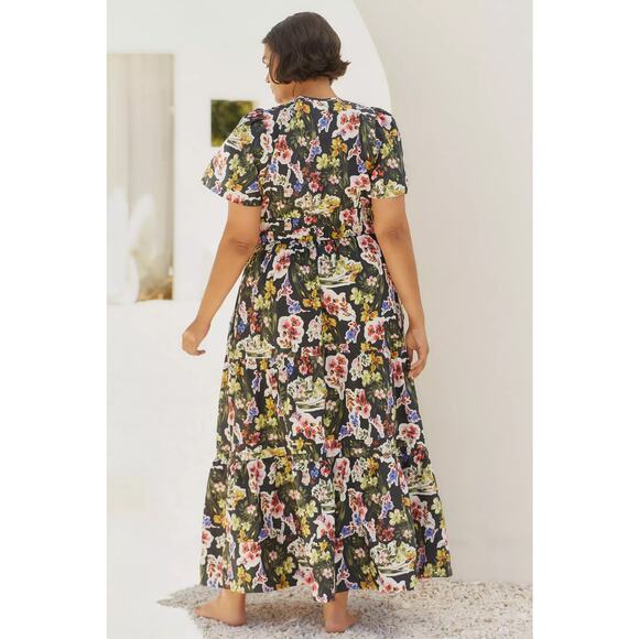 nwt by ANTHRPOLOGIE sz 3X Somerset Maxi Dress: Dark Gray Motif - Picture 3 of 5